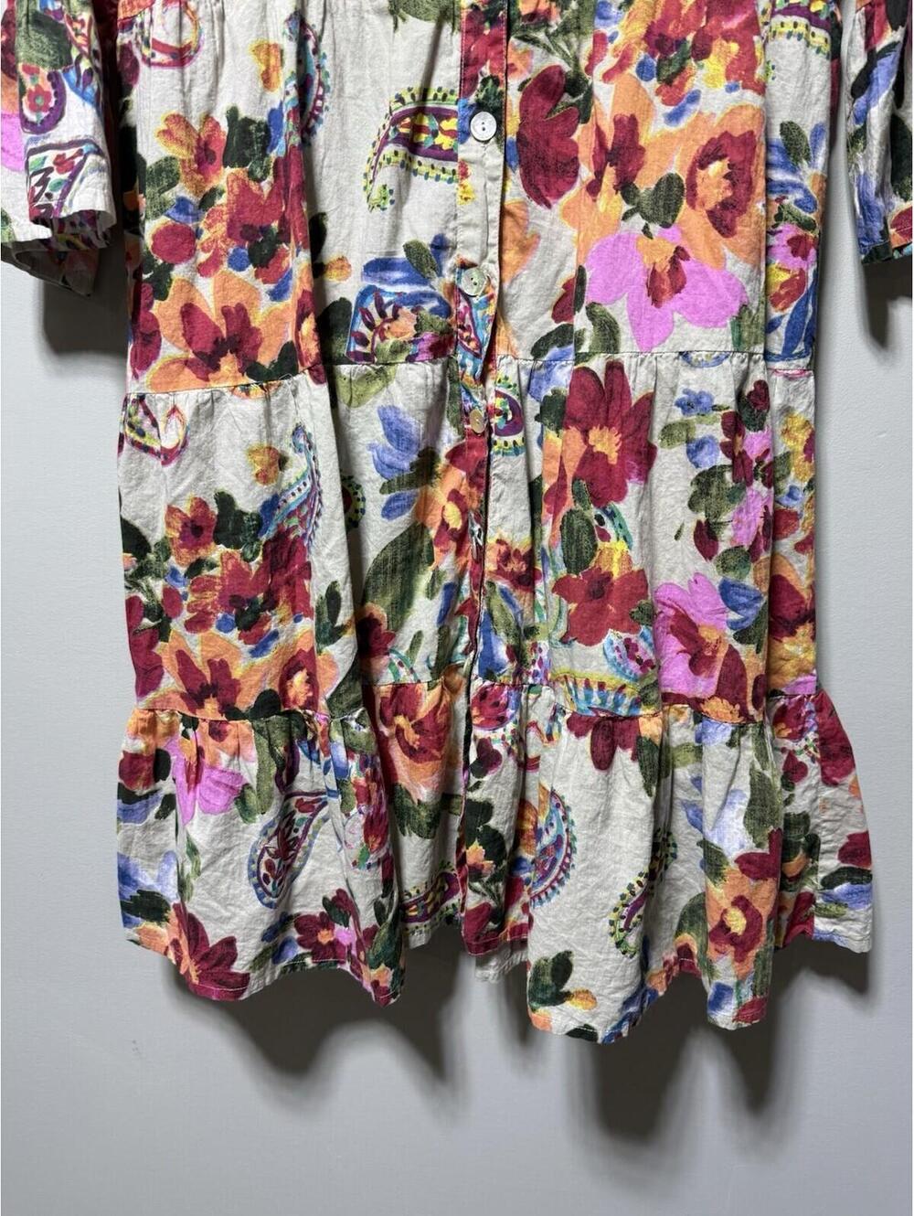 Parsley & Sage Waverly Tiered Floral Embroidered Dress 100% Cotton L Boho Artsy - Picture 3 of 8